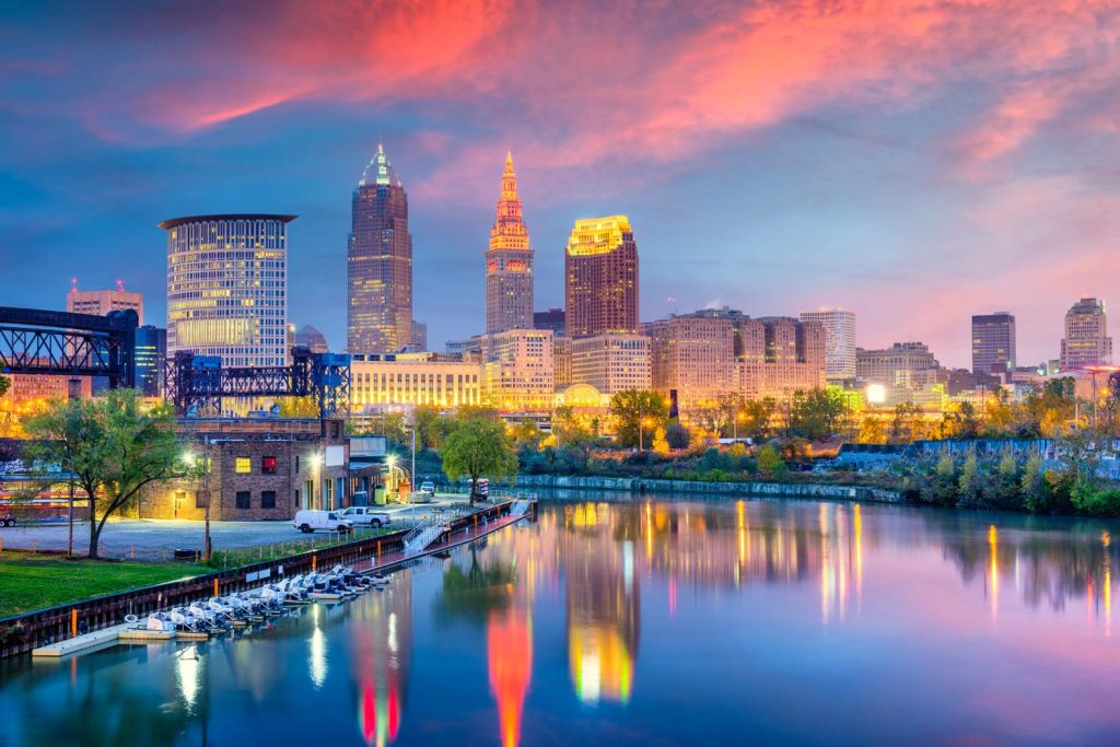 Cleveland, Ohio USA at twilight