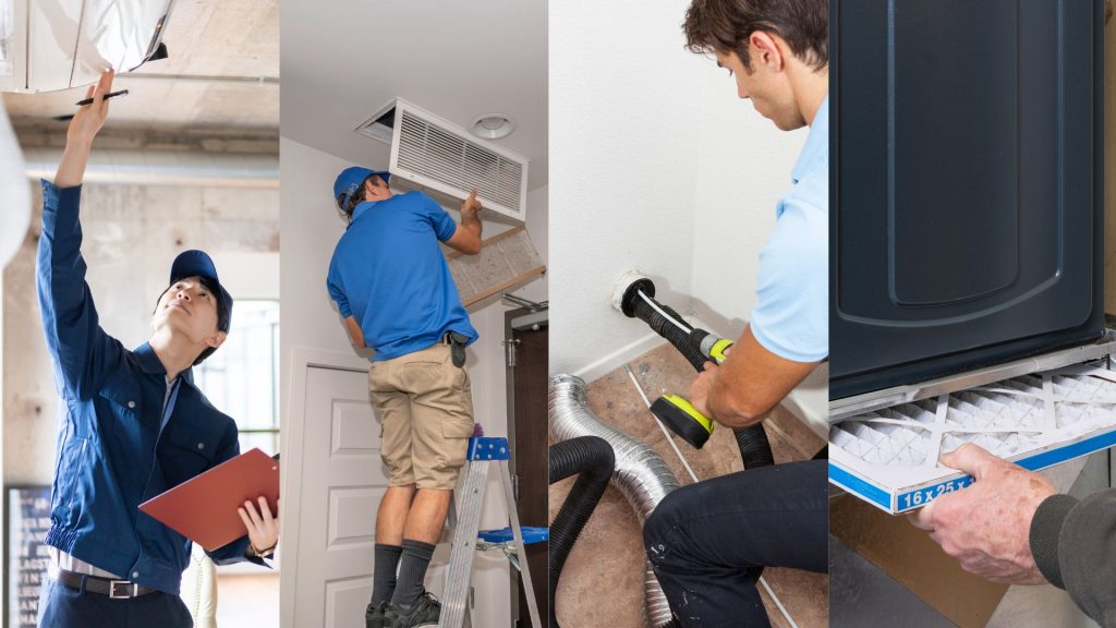 Professionals cleaning HV AC